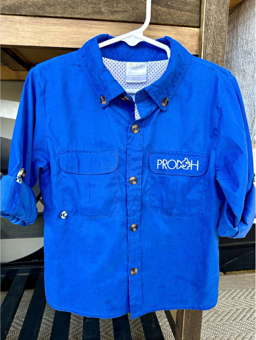 PRODOH Size 4T Blue Solid Button-Down Short Sleeve Mesh Button-Up